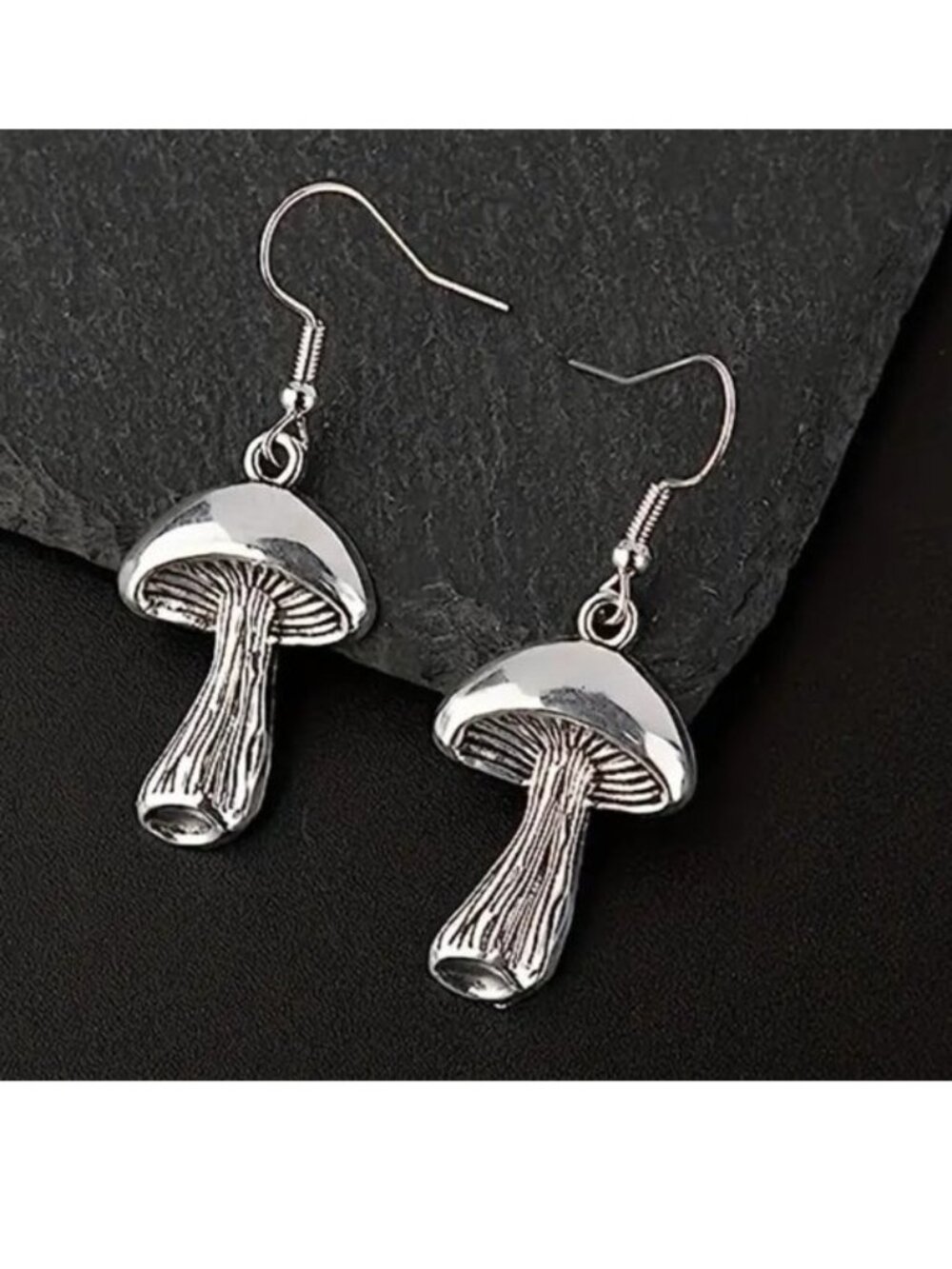 Mushroom Earrings Hippie Core 3D Silver Alice Wonderland Trippy Dangle Trendy